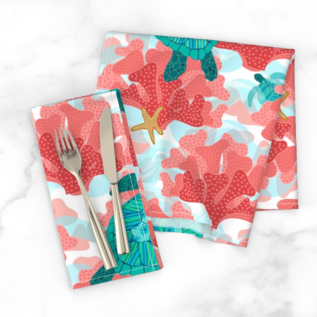 Sea Turtles Coral Mint Green Ocean Cotton Dinner Napkins by Roostery Set of 2 