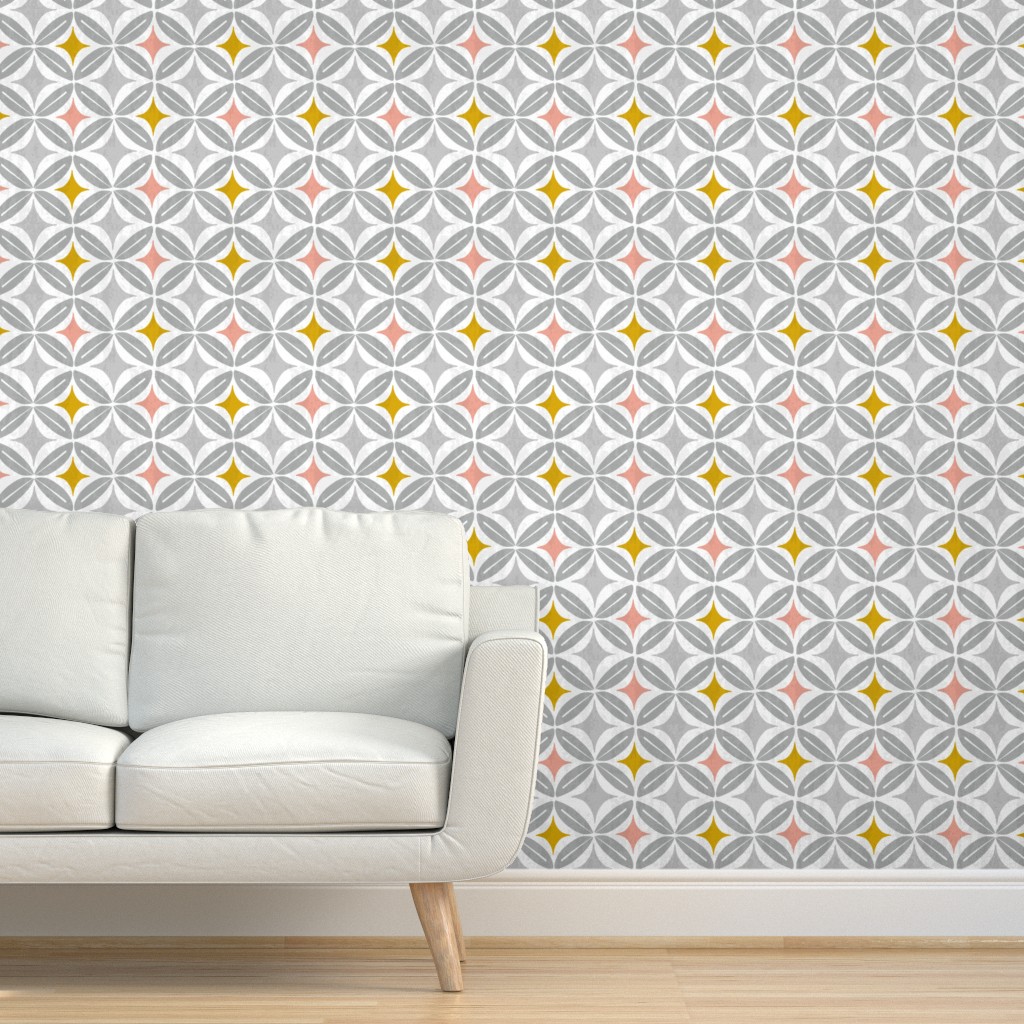 Removable Water-Activated Wallpaper Geometric Geo Midcentury Modern Mid Century