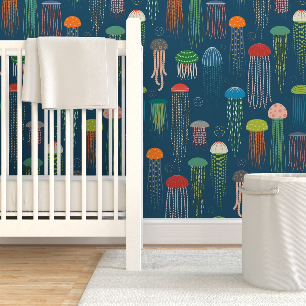 Removable Water-Activated Wallpaper Jelly Fish Ocean Animal Medusa Tentacle