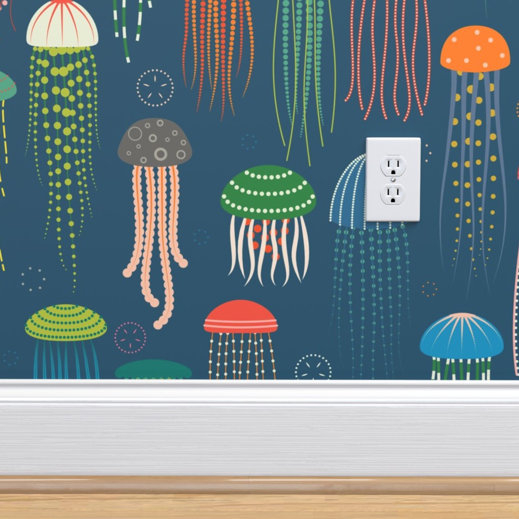 Removable Water-Activated Wallpaper Jelly Fish Ocean Animal Medusa Tentacle