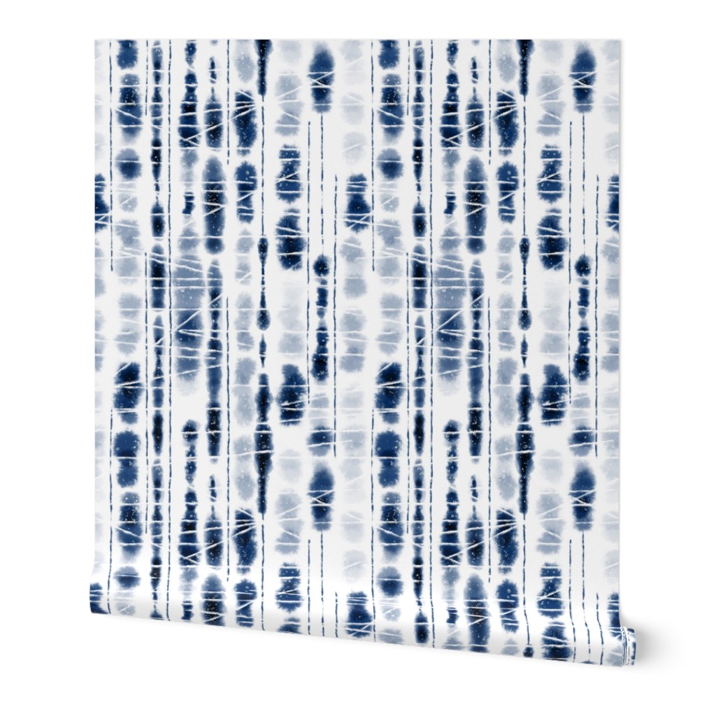 Peel-and-Stick Removable Wallpaper Shibori Indigo Blue Stripes Navy Geometric 