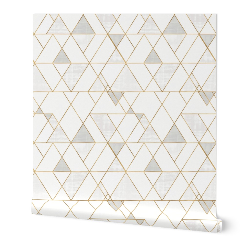 Peel-and-Stick Removable Wallpaper Mod Geo Triangles Gold White Neutral 