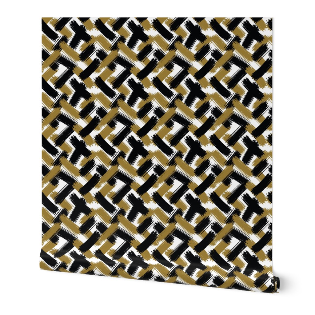 Black And Gold Brush Strokes Wallpaper Spoonflower