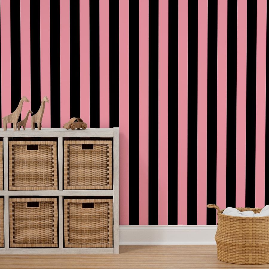 Large Pink Awning Stripe Pattern Wallpaper Spoonflower