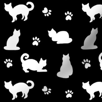 Black And White Cats And Paw Prints Spoonflower