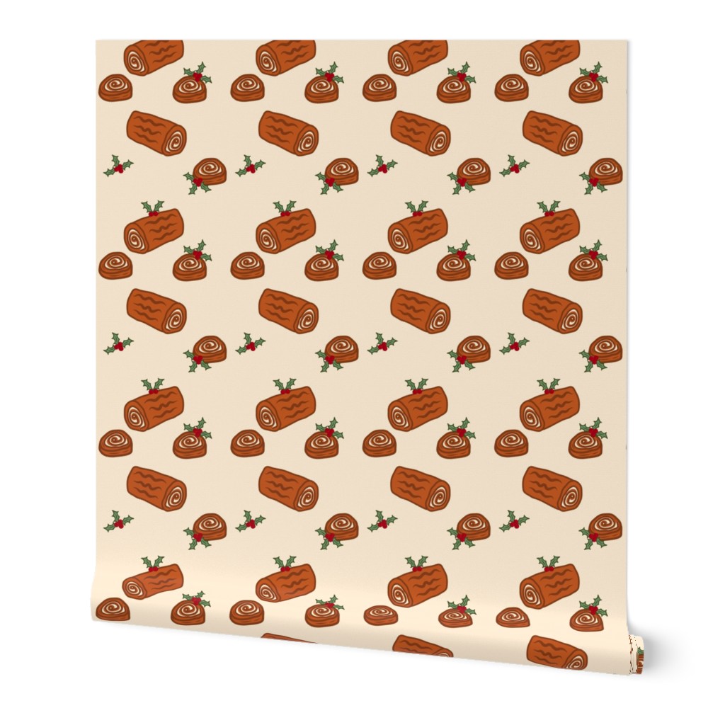 Retro Yule Log Buche De Noel Christmas Wallpaper Spoonflower