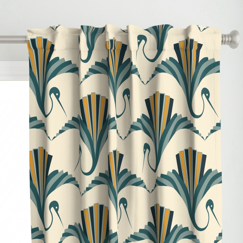 Large Scale Art Deco Crane Curtain Panel Spoonflower