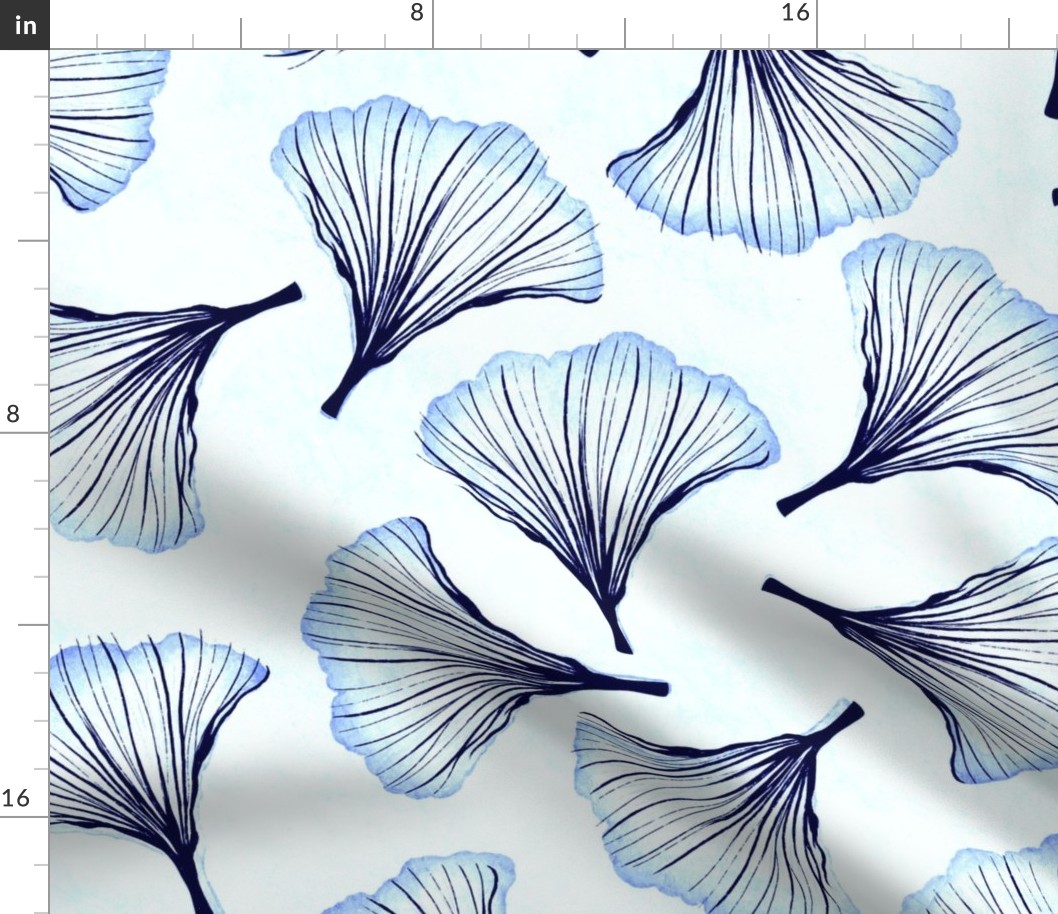 Ginkgo Biloba Maidenhair Leaf Blue Fabric Spoonflower