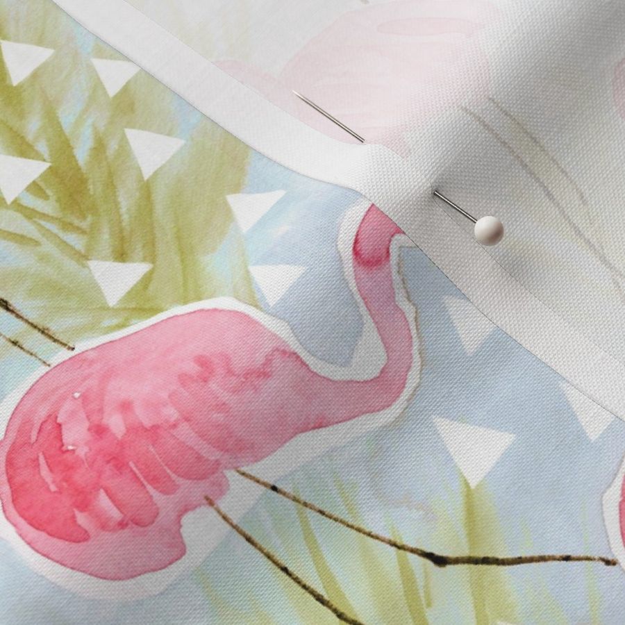 Flamingos With Palm Trees And Triangles Fabric Spoonflower