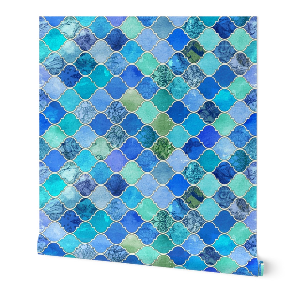 Cobalt Blue And Aqua Decorative Moroccan Wallpaper Spoonflower