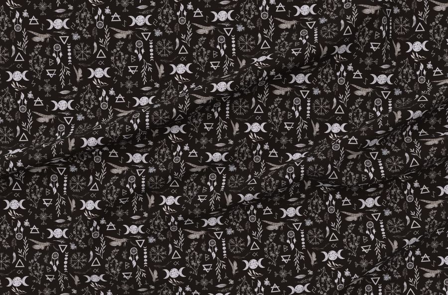 Petal Signature Cotton Quilting Fabric 10.5 Moon Magic - White On Black Yardage 42" x 36" Custom Printed
