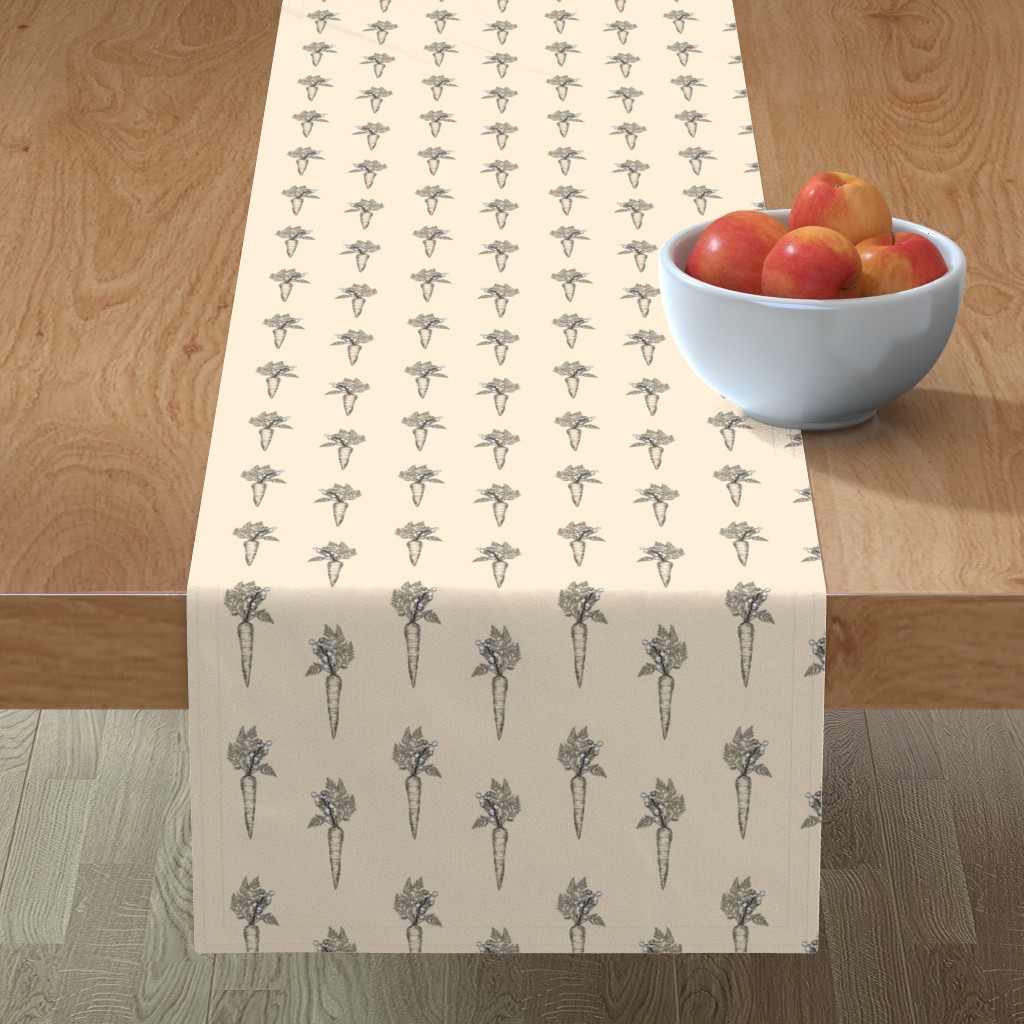 Table Runner Carrot Berry Beige Small Scale Kitchen Line Drawing Cotton ...