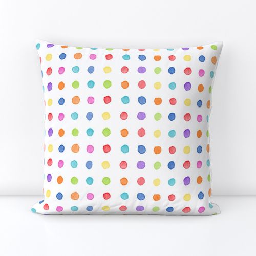 Rainbow Watercolor Dots (large scale) | Bright and colorful watercolor fabric, hand painted multicolor polka dots, dotty rainbow fabric, painted circles fabric.