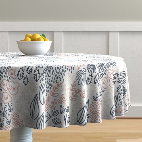 Round Tablecloth Floral Forest White Large Pink Flower Blue Leaves Cotton  Sateen | eBay