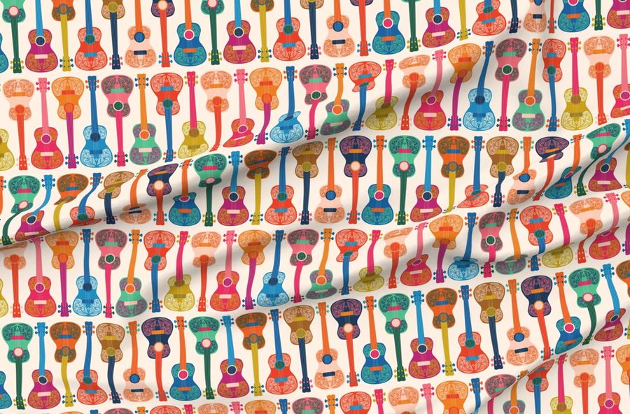 Colorful Ukulele Pattern - Tropical Music Seamless Design - Normal