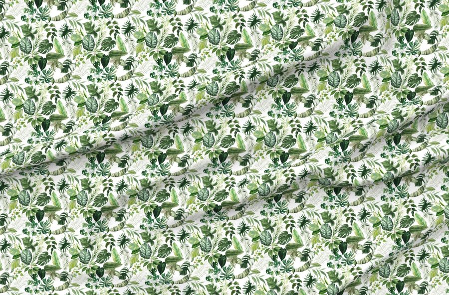 Tropical Paradise / White - Summer Leaves Botanical