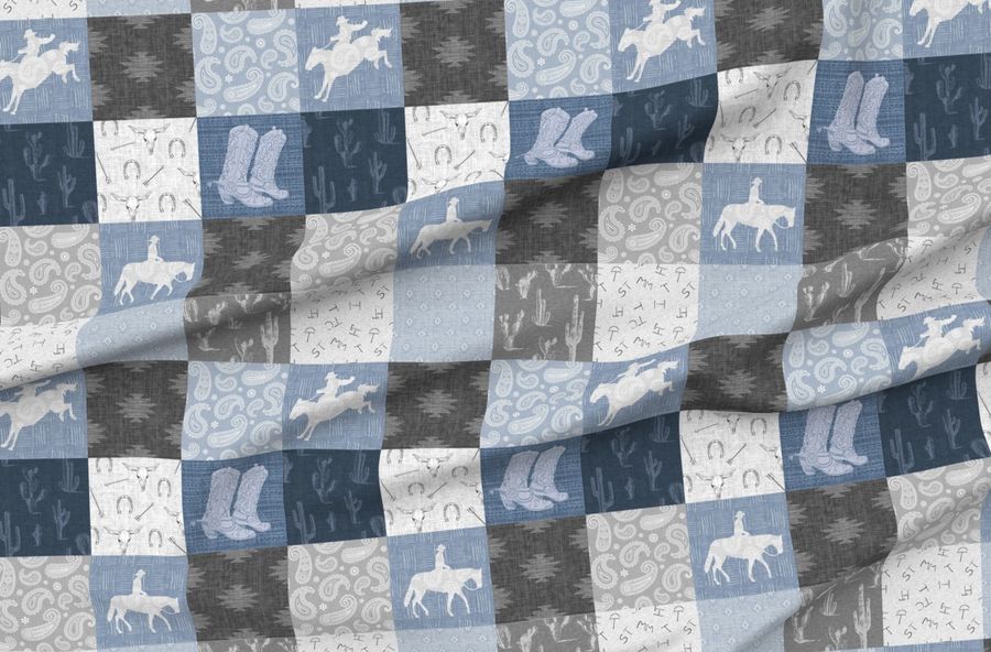 Lone Cowboy - Stonewashed Blue And Grey Western Cheater Quilt