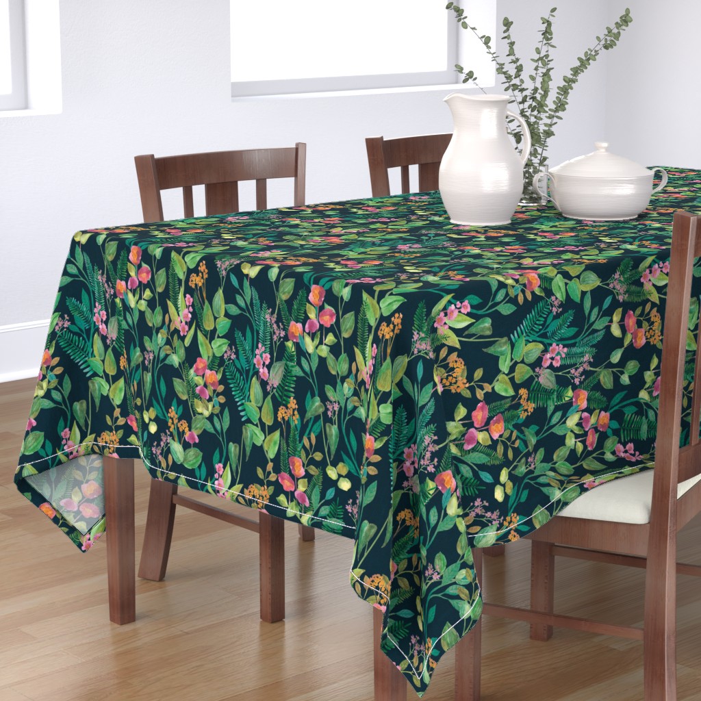Tablecloth Forest Flowers Nature Love Garden Fern Watercolor Cotton ...