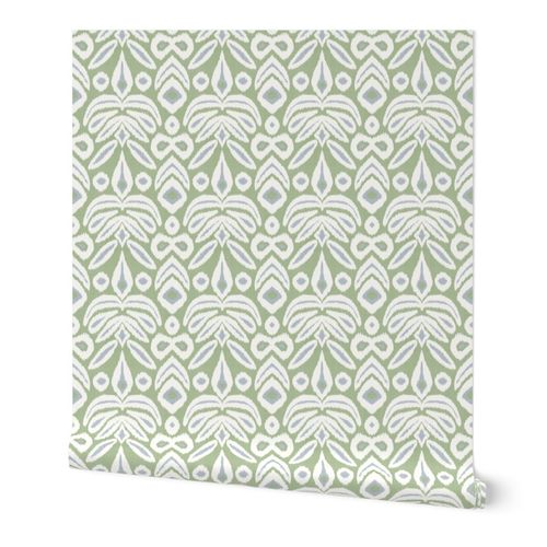 Small Soft Blue and Green Bloom Ikat