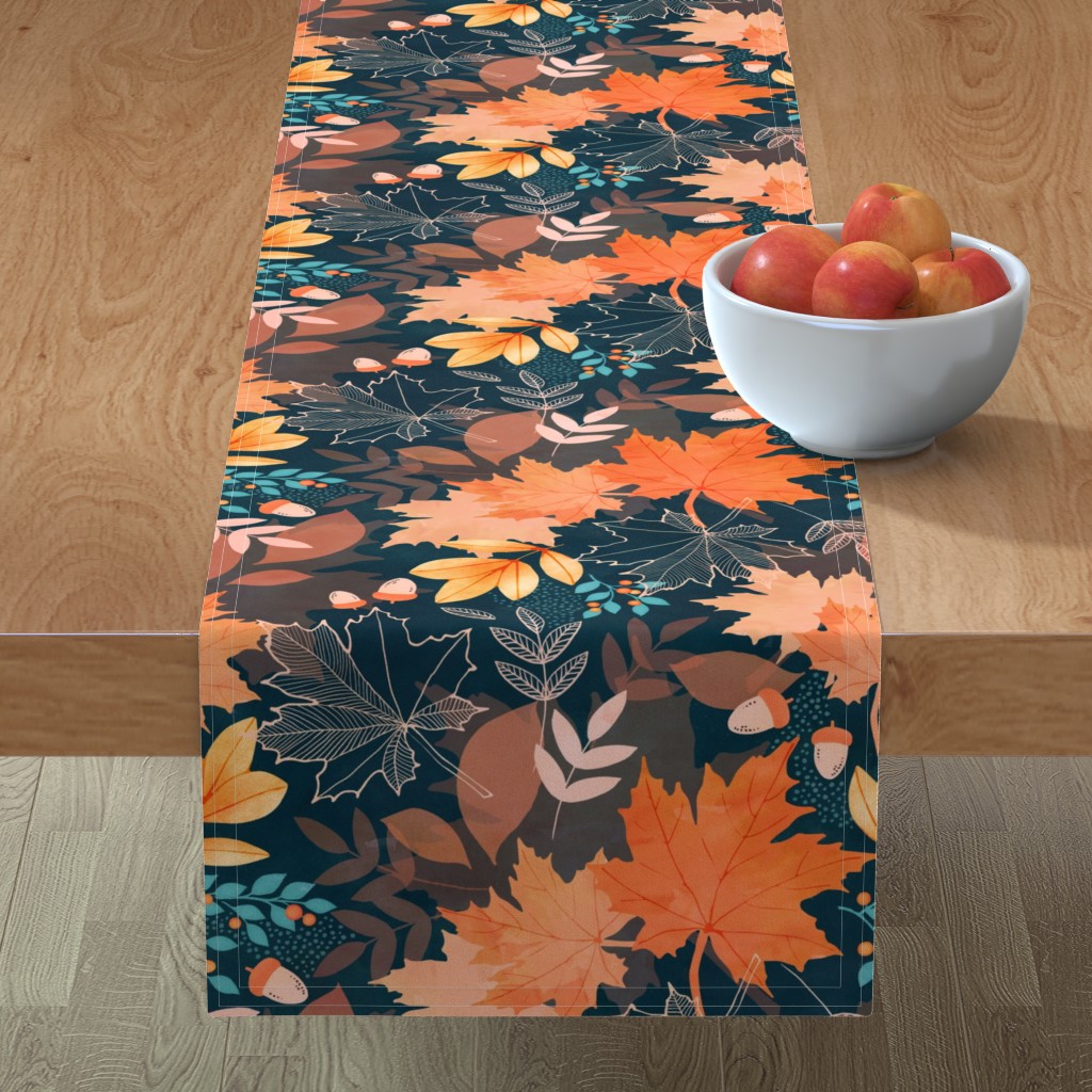 Table Runner Earthy Autumn Leaves Sateen Cotton New York Mall Long-awaited