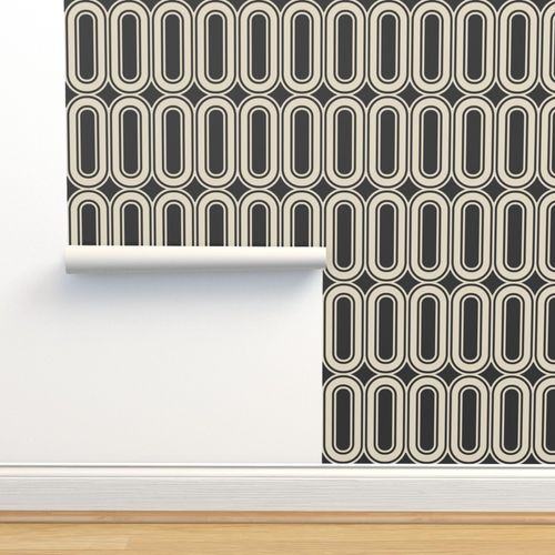 Retro Ovals Zero Anthracite Black Cream Wallpaper by Danadudesign