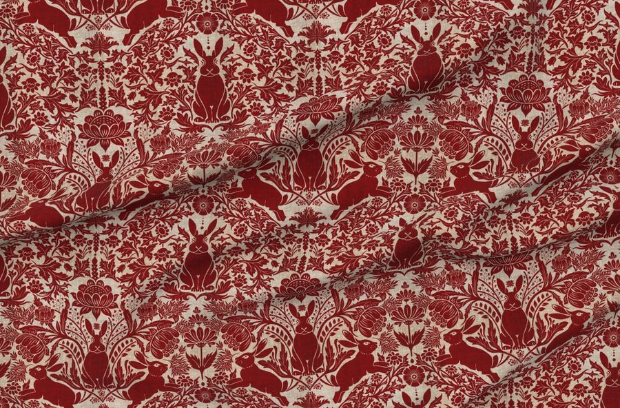 Modern Damask Year Of The Rabbit/Inverted Colors/Deep Red/Burgundy