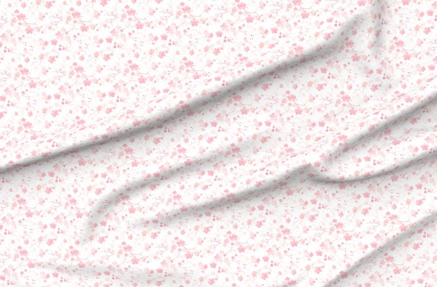 Peach Pink Cherry Blossom On White - Light Small