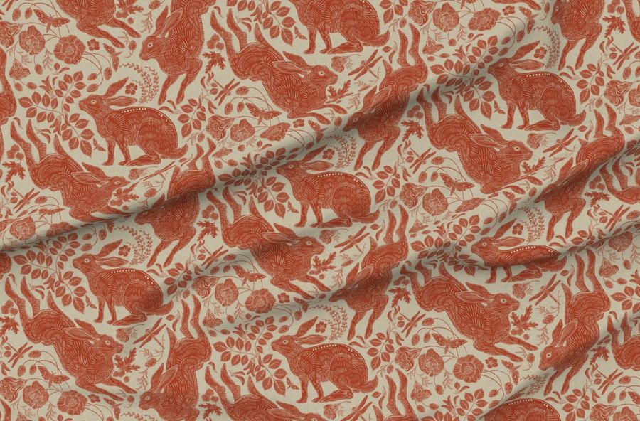Rabbit On Linen Cayenne Red