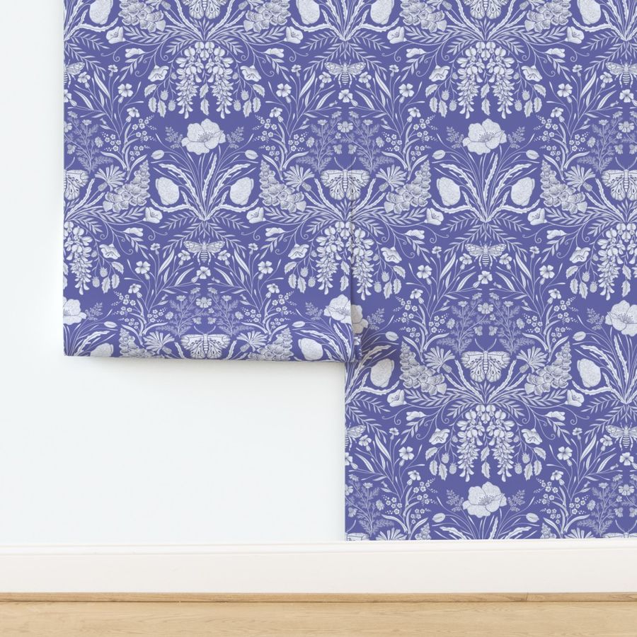 Wildflower Botanical Damask Pattern Dark On Periwinkle  Very Peri Pantonecoty2022 Purple by Denesannadesign