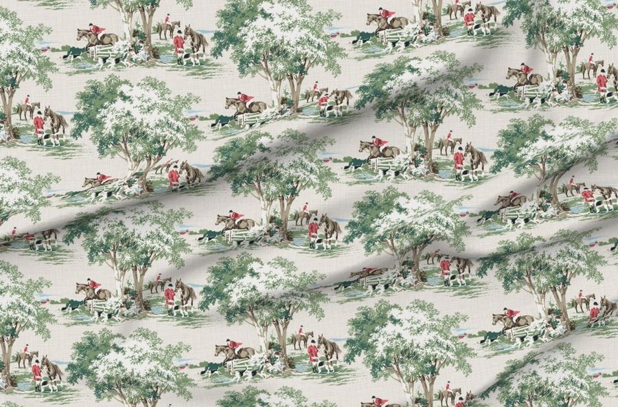 Hunt Scene In Muted Red On Tan