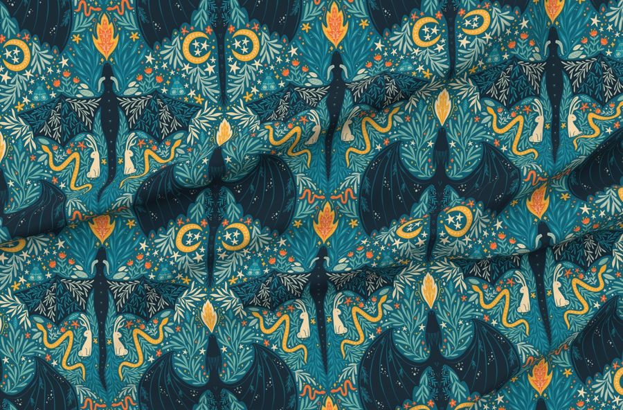 Maximalist Folk Dragons And Enchanted Forest Friends - Dark - Large