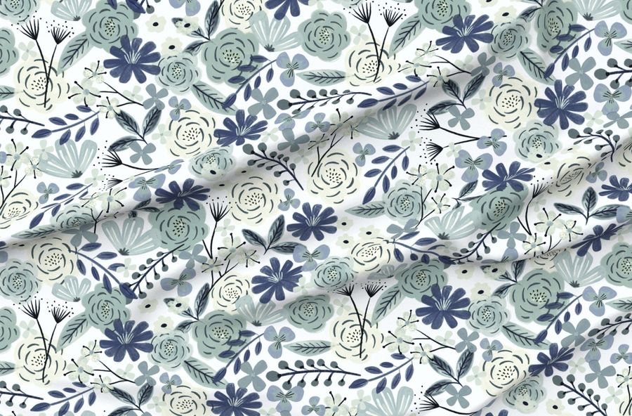 Flower Child Boho In Blue And Green Floral Wilderness Jumbo Scale