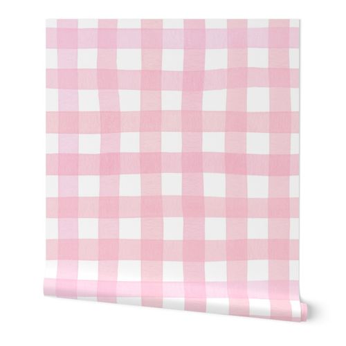Watercolor lemonade pink gingham, pink and white shabby chic, vintage farmhouse