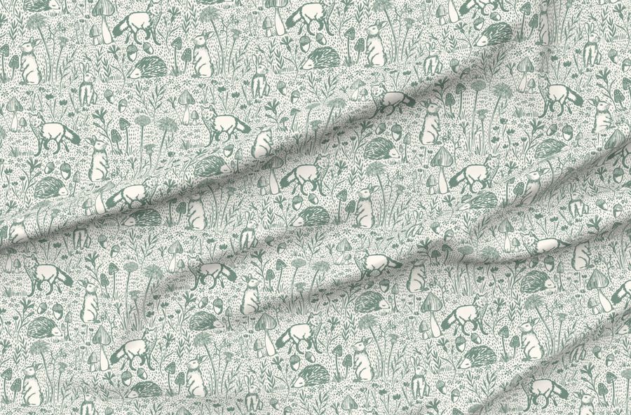 Woods Of Whimsy - Woodland Mushroom Fox & Bunnies - Large - Cream Green Bay