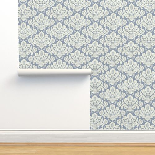 Damask-Cream-Blue-Large by S  Marie