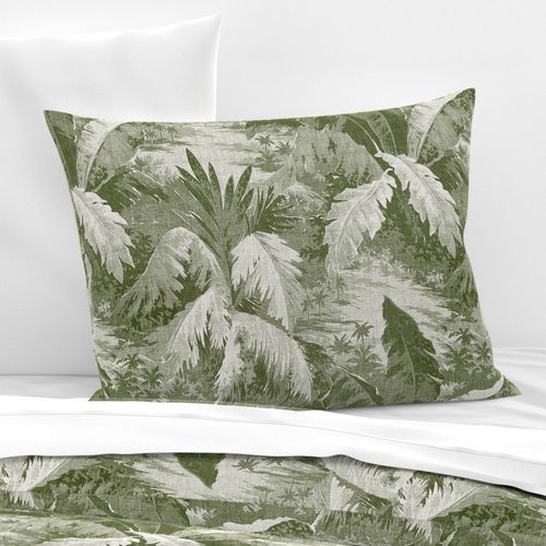 ART DECO TROPICALE - VINTAGE MOSS GREEN AND WHITE, LARGE SCALE