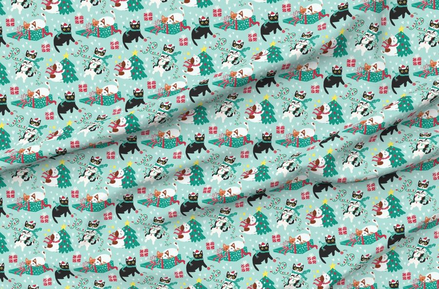 Cute Christmas Cats - Turquoise Christmas Xmas  Wb22