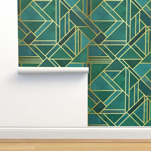 Art Deco Wallpaper-Teal With Gold by Diseminger