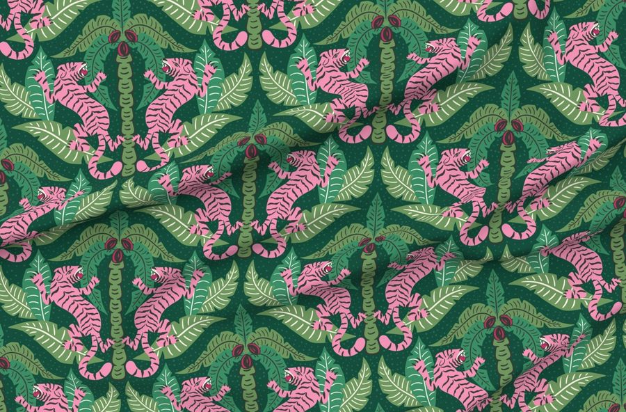 Tiger Damask - Green And Custom Pink - Jumbo Scale