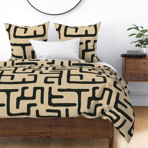 Details About Kuba Black Beige Tribal Modern African Tan Sateen Duvet Cover By Roostery