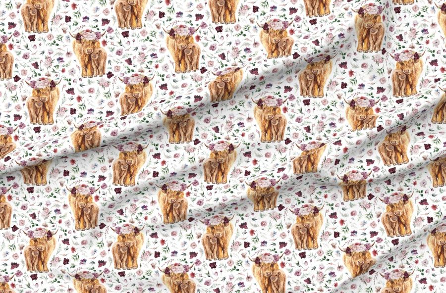 6" Peonies Floral Highland Cow With Floral Background