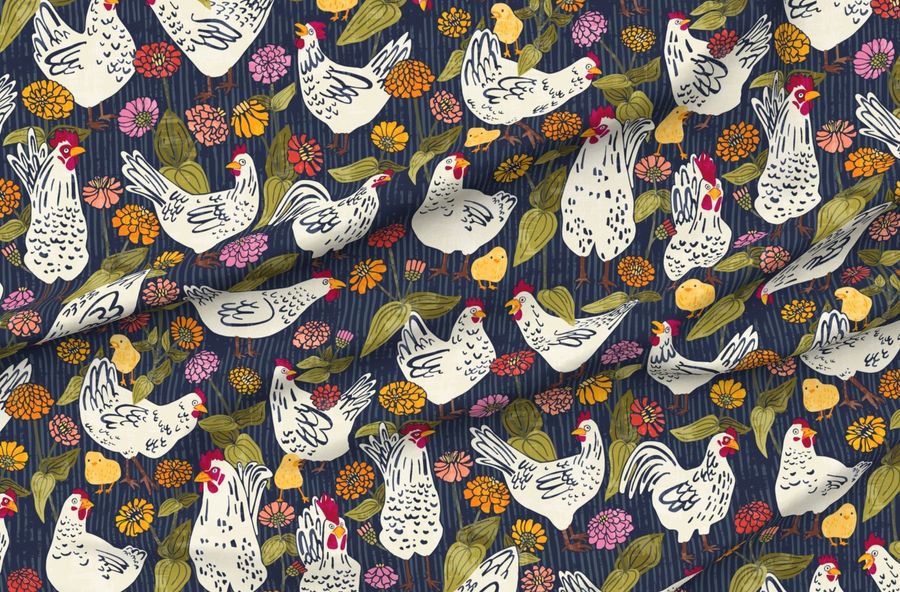 Chicken Coop Wallpaper // Dark Blue // Large