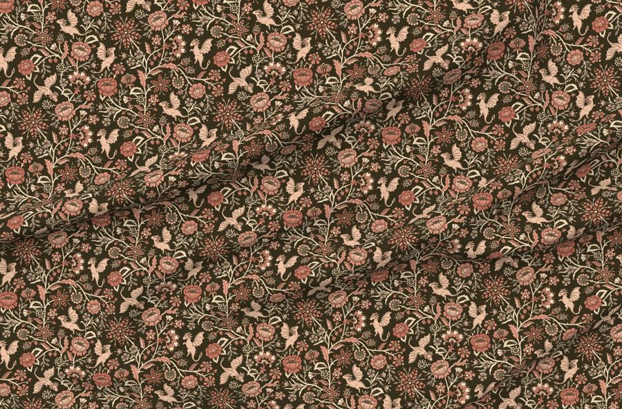 Pollinator Dragons -Fantasy Floral Geek -Vintage Brown Coral -Mid-Large