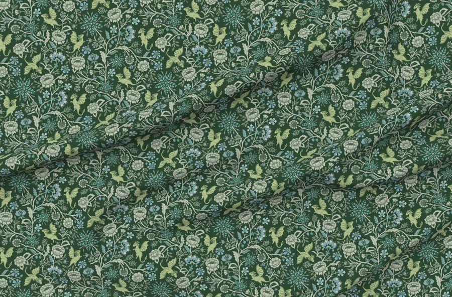 Pollinator Dragons Traditional Fantasy Floral Goth Emerald Green -Mid-Large
