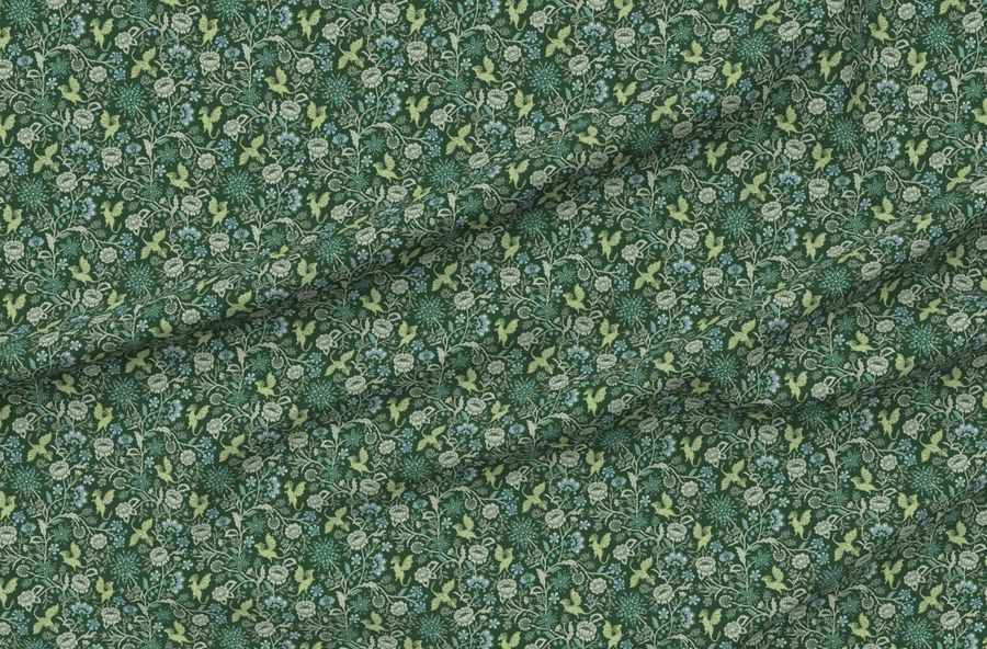 Pollinator Dragons Traditional Fantasy Floral Goth Emerald Green -Medium