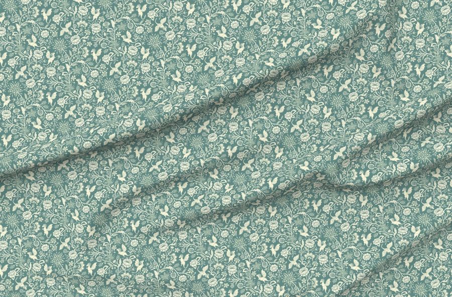 Pollinator Dragons Traditional Fantasy Floral Vintage Muted Green -Medium