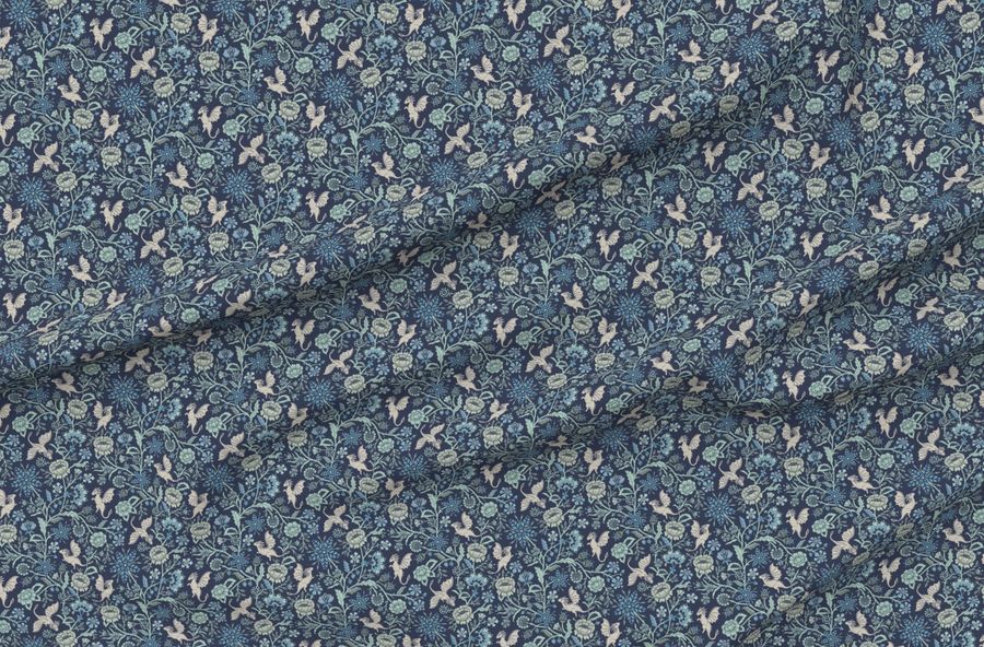 Pollinator Dragons Traditional Fantasy Floral Geek Navy Blue Aqua -Medium