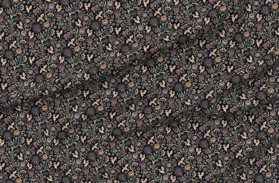 Pollinator Dragons Traditional Fantasy Floral Goth Muted Jewel Black -Med
