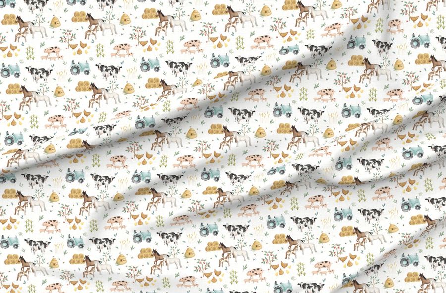 Cute Farm Animals With Horses Cows Pigs Chickens And Tractor
