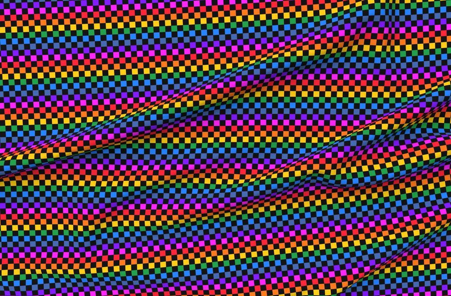Rainbow Checkerboard On Black - Mini